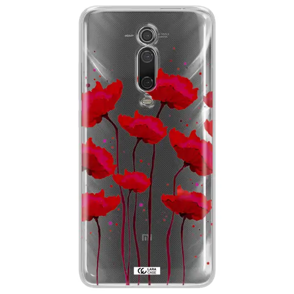 Red Fashion Flower Xiaomi Mi 9T Clear TPU Case
