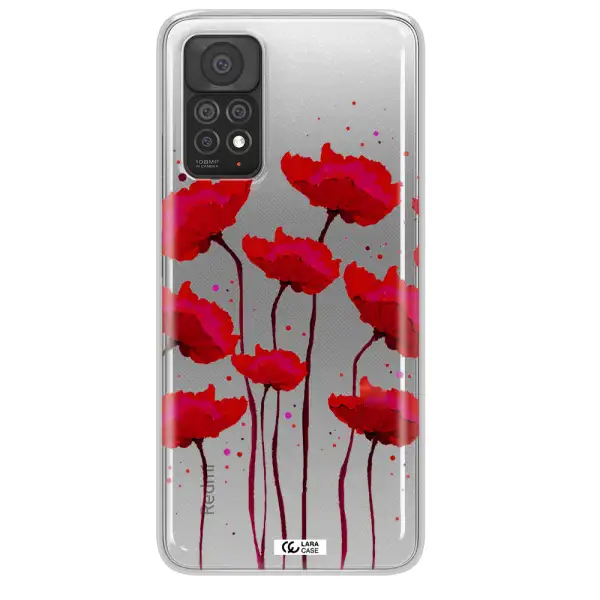 Red Fashion Flower Xiaomi Note 11 Pro Clear TPU Case