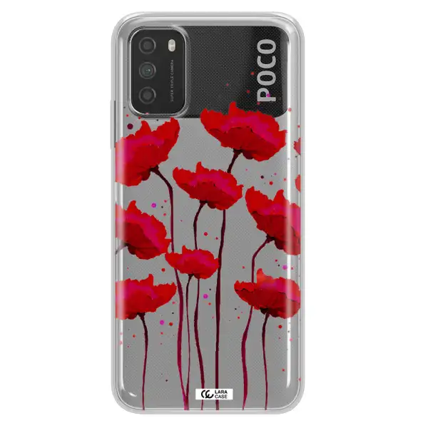 Red Fashion Flower Xiaomi Poco M3 Clear TPU Case