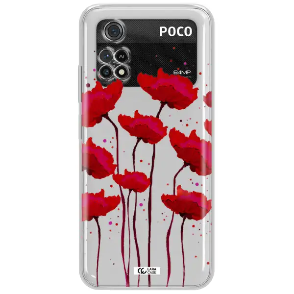 Red Fashion Flower Xiaomi Poco M4 Pro 4G Clear Tpu Case
