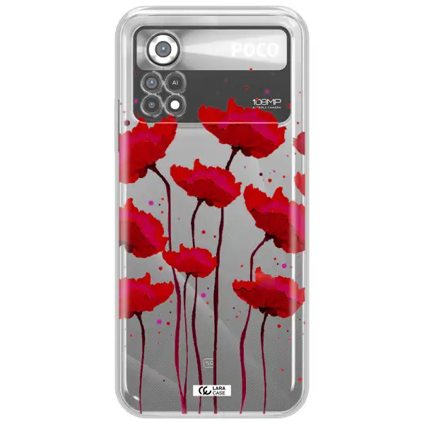 Red Fashion Flower Xiaomi Poco X4 Pro Clear TPU Case