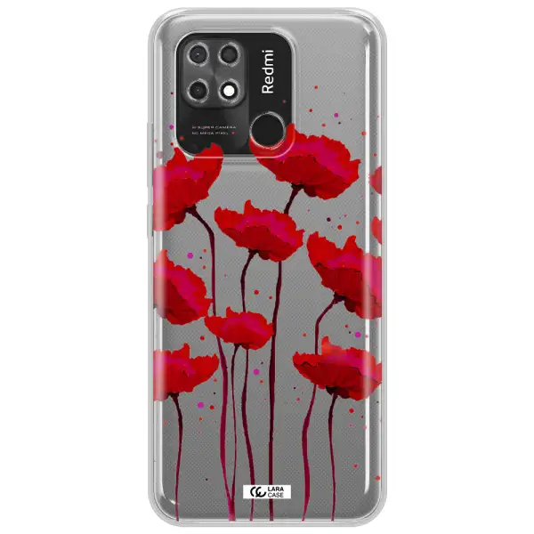 Red Fashion Flower Xiaomi Redmi 10C Clear TPU Case