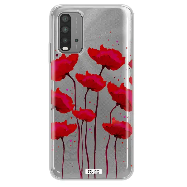 Red Fashion Flower Xiaomi Redmi 9T Clear TPU Case