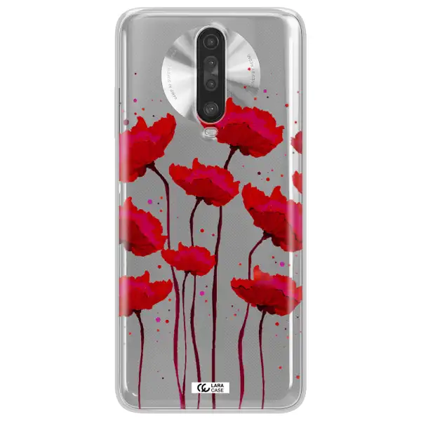 Red Fashion Flower Xiaomi Redmi K30 Clear TPU Case