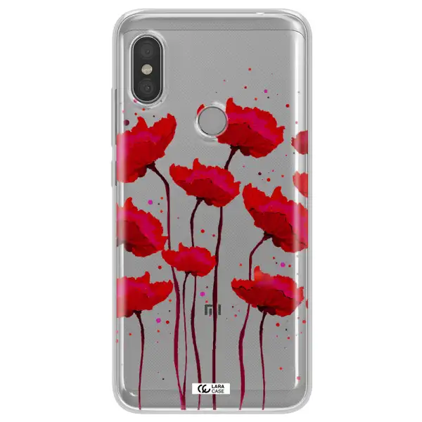 Red Fashion Flower Xiaomi Redmi Note 6 Pro Clear TPU Case