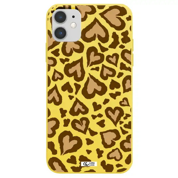 Heart Leopard Apple iPhone 11 Silicone canary yellow Case