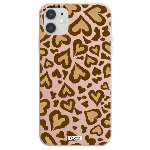 Heart Leopard Apple iPhone 11 Silicone pastel pink Case