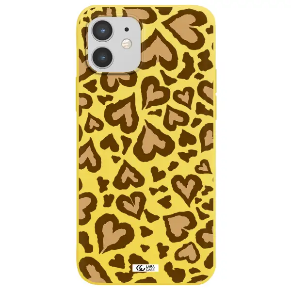 Heart Leopard Apple iPhone 12 Silicone canary yellow Case