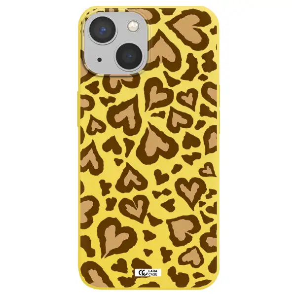 Heart Leopard Apple iPhone 13 Silicone canary yellow Case