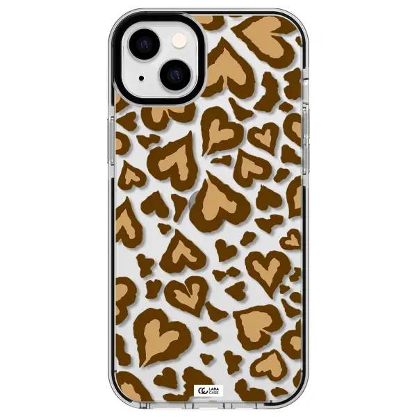 Heart Leopard Apple iPhone 14 plus impact black border Case