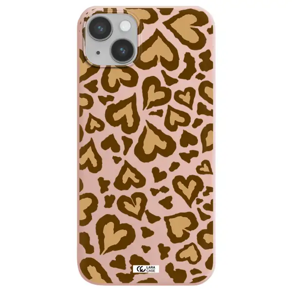 Heart Leopard Apple iPhone 14 plus Silicone pastel pink Case