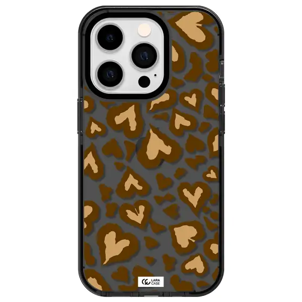 Heart Leopard Apple iPhone 14 pro impact Smoke Black Case