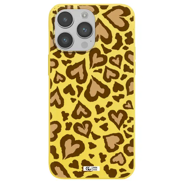 Heart Leopard Apple iPhone 14 pro Silicone canary yellow Case
