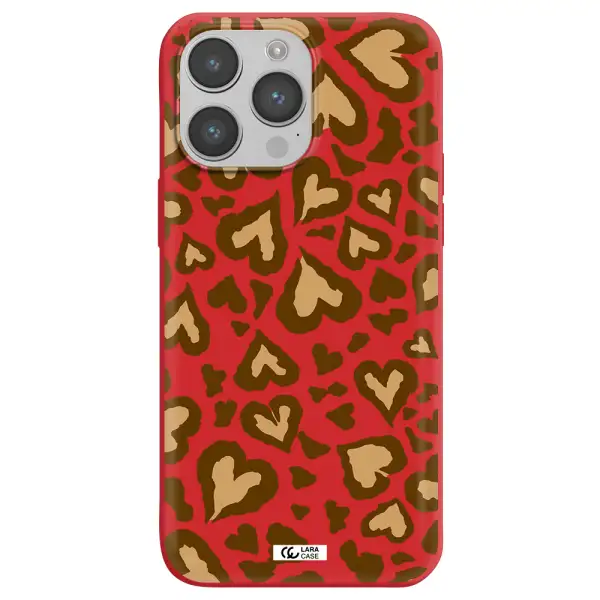 Heart Leopard Apple iPhone 14 pro Silicone Imperial Red Case