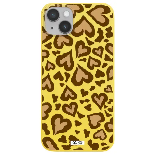 Heart Leopard Apple iPhone 14 Silicone canary yellow Case