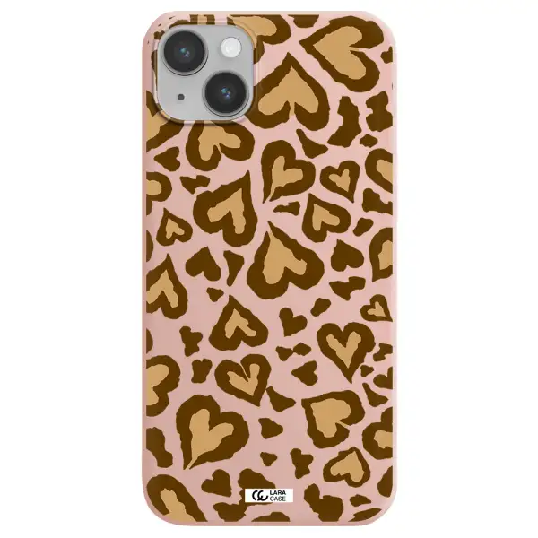 Heart Leopard Apple iPhone 14 Silicone pastel pink Case