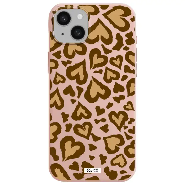 Heart Leopard Apple iphone 15 plus Silicone pastel pink Case