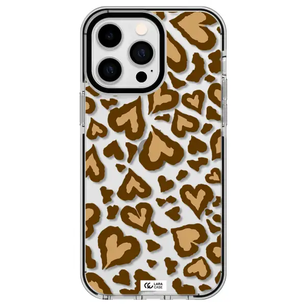 Heart Leopard Apple iPhone 15 Pro impact black border Case