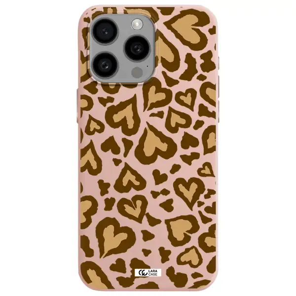 Heart Leopard Apple Iphone 15 Pro max Silicone pastel pink Case
