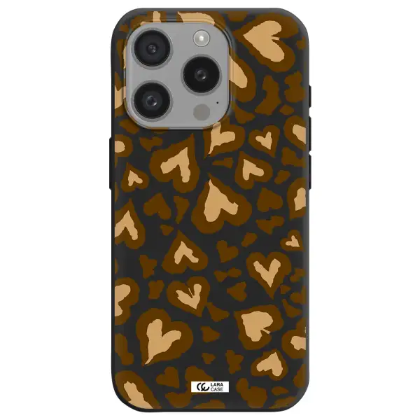 Heart Leopard Apple Iphone 15 Pro Silicone Black Case