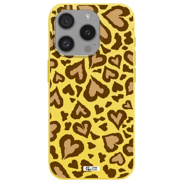 Heart Leopard Apple Iphone 15 Pro Silicone Canary Yellow Case