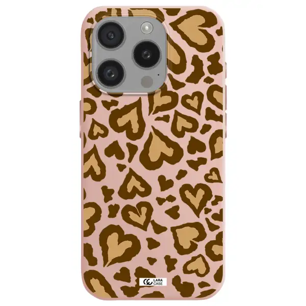 Heart Leopard Apple Iphone 15 Pro Silicone Pastel Pink Case