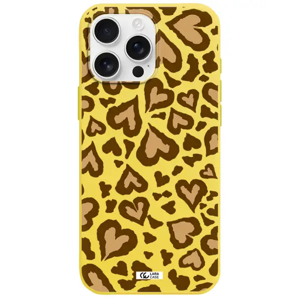 Heart Leopard Apple Iphone 16 Pro Max Silicone Canary Yellow Case