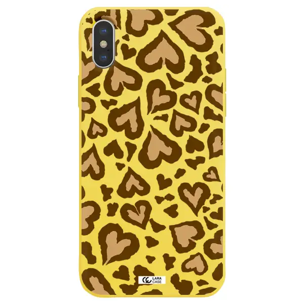 Heart Leopard Apple iPhone XS Silicone canary yellow Case