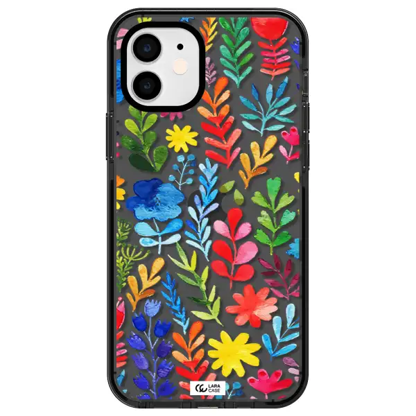 Colorful Watercolor Flowers Apple iPhone 11 impact Smoke Black Case