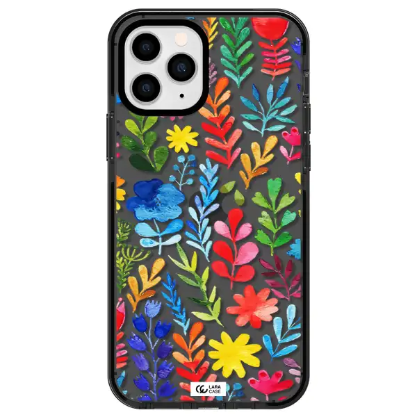 Colorful Watercolor Flowers Apple iPhone 11 pro max impact Smoke Black Case