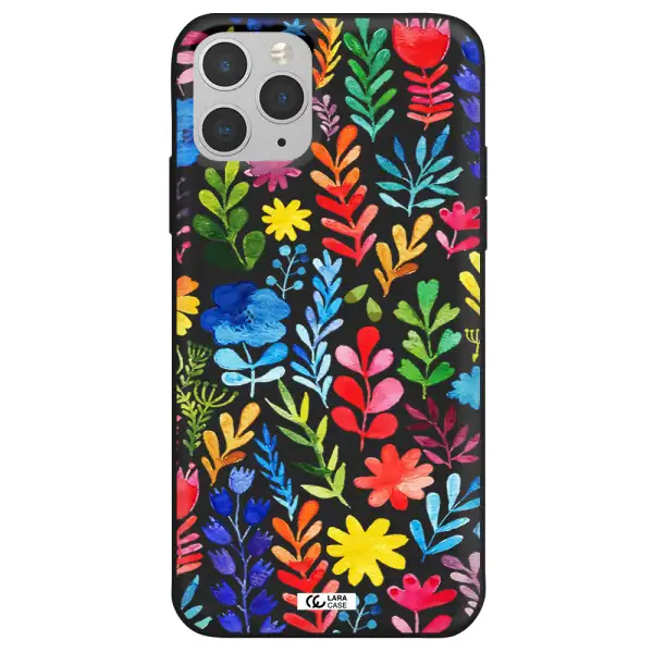 Colorful Watercolor Flowers Apple iPhone 11 pro max Silicone black Case