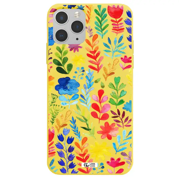 Colorful Watercolor Flowers Apple iPhone 11 pro max Silicone canary yellow Case