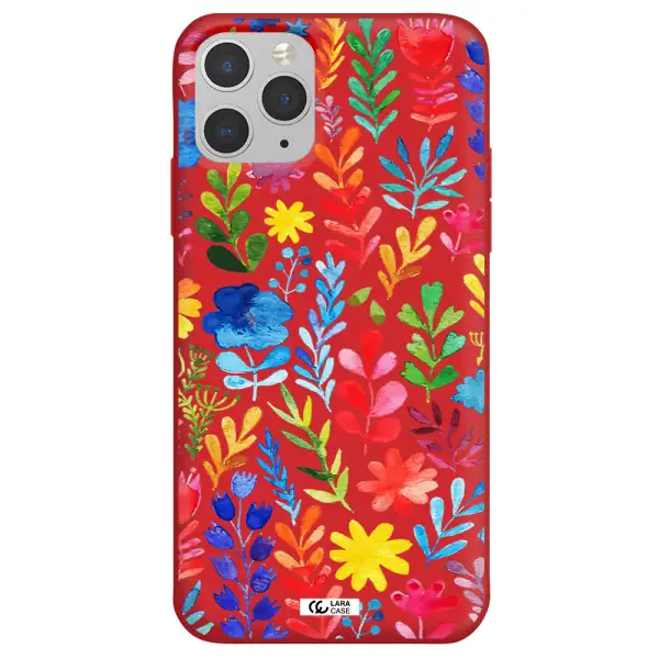 Colorful Watercolor Flowers Apple iPhone 11 pro max Silicone Imperial Red Case