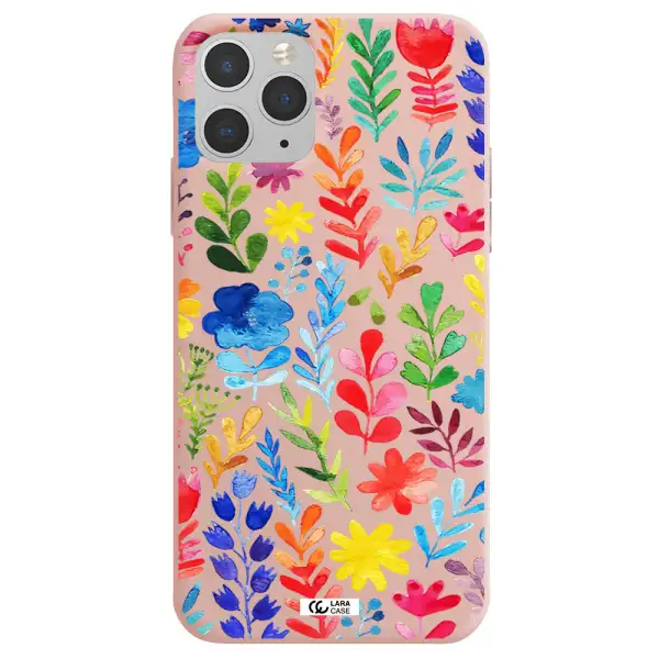 Colorful Watercolor Flowers Apple iPhone 11 pro max Silicone pastel pink Case