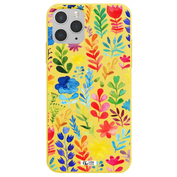 Colorful Watercolor Flowers Apple iPhone 11 pro Silicone canary yellow Case