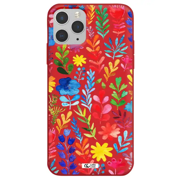 Colorful Watercolor Flowers Apple iPhone 11 pro Silicone Imperial Red Case