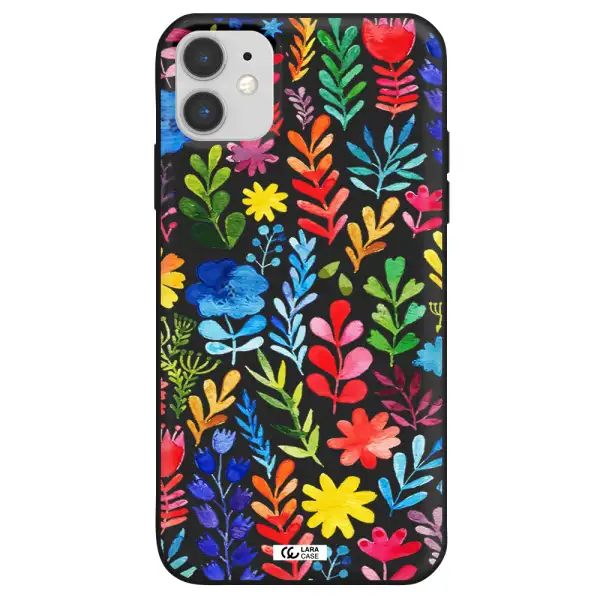 Colorful Watercolor Flowers Apple iPhone 11 Silicone black Case