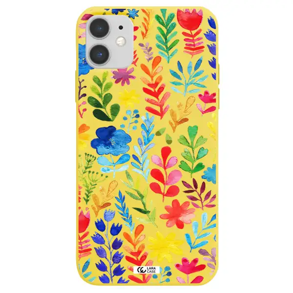 Colorful Watercolor Flowers Apple iPhone 11 Silicone canary yellow Case