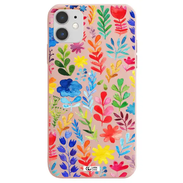 Colorful Watercolor Flowers Apple iPhone 11 Silicone pastel pink Case
