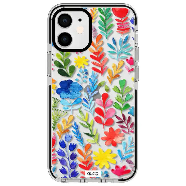 Colorful Watercolor Flowers Apple iPhone 12 mini impact black border Case