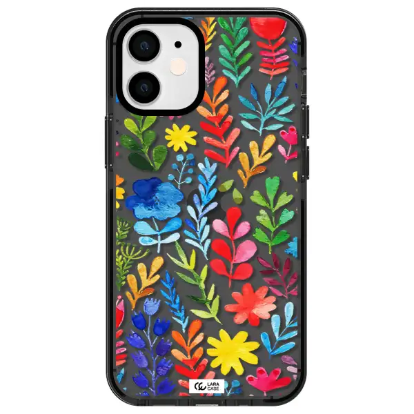 Colorful Watercolor Flowers Apple iPhone 12 mini impact Smoke Black Case