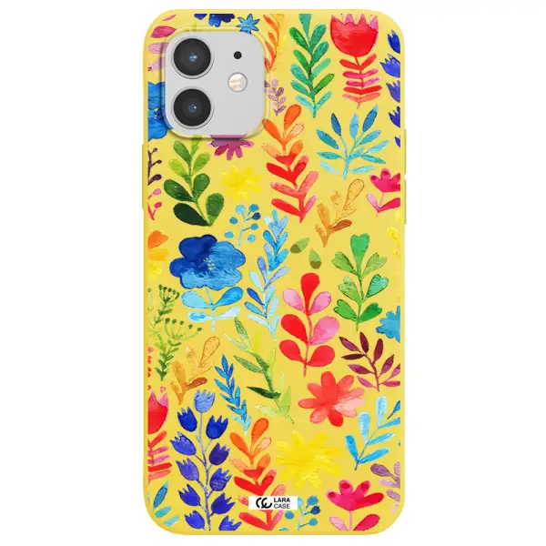Colorful Watercolor Flowers Apple iPhone 12 mini Silicone canary yellow Case