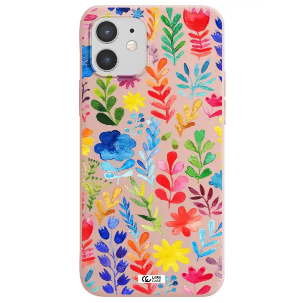 Colorful Watercolor Flowers Apple iPhone 12 mini Silicone pastel pink Case