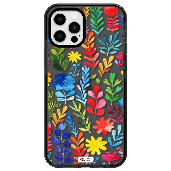 Colorful Watercolor Flowers Apple iPhone 12 pro impact Smoke Black Case
