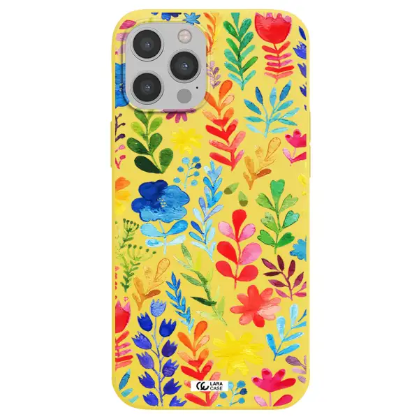 Colorful Watercolor Flowers Apple iPhone 12 pro max Silicone canary yellow Case