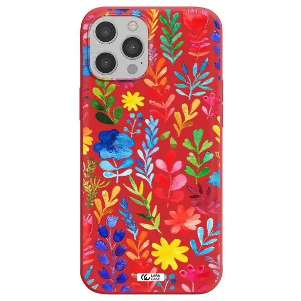 Colorful Watercolor Flowers Apple iPhone 12 pro Silicone Imperial Red Case