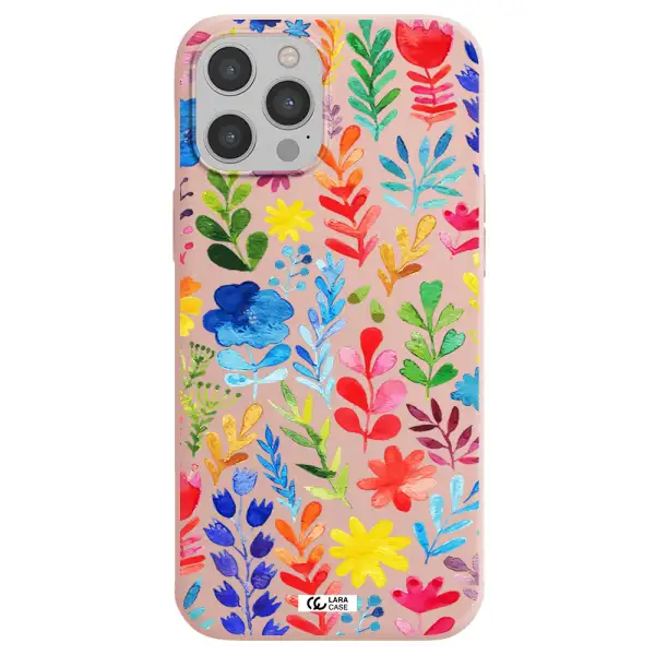 Colorful Watercolor Flowers Apple iPhone 12 pro Silicone pastel pink Case