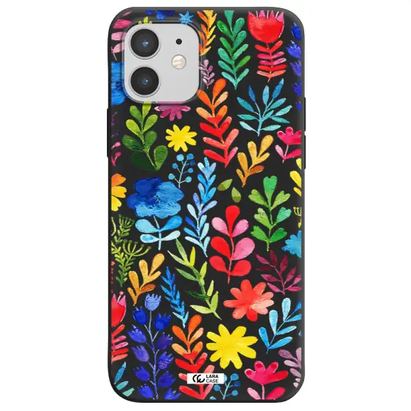 Colorful Watercolor Flowers Apple iPhone 12 Silicone black Case
