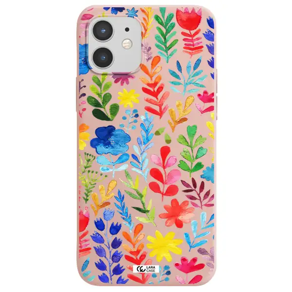 Colorful Watercolor Flowers Apple iPhone 12 Silicone pastel pink Case