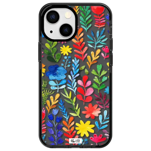 Colorful Watercolor Flowers Apple iPhone 13 mini impact Smoke Black Case